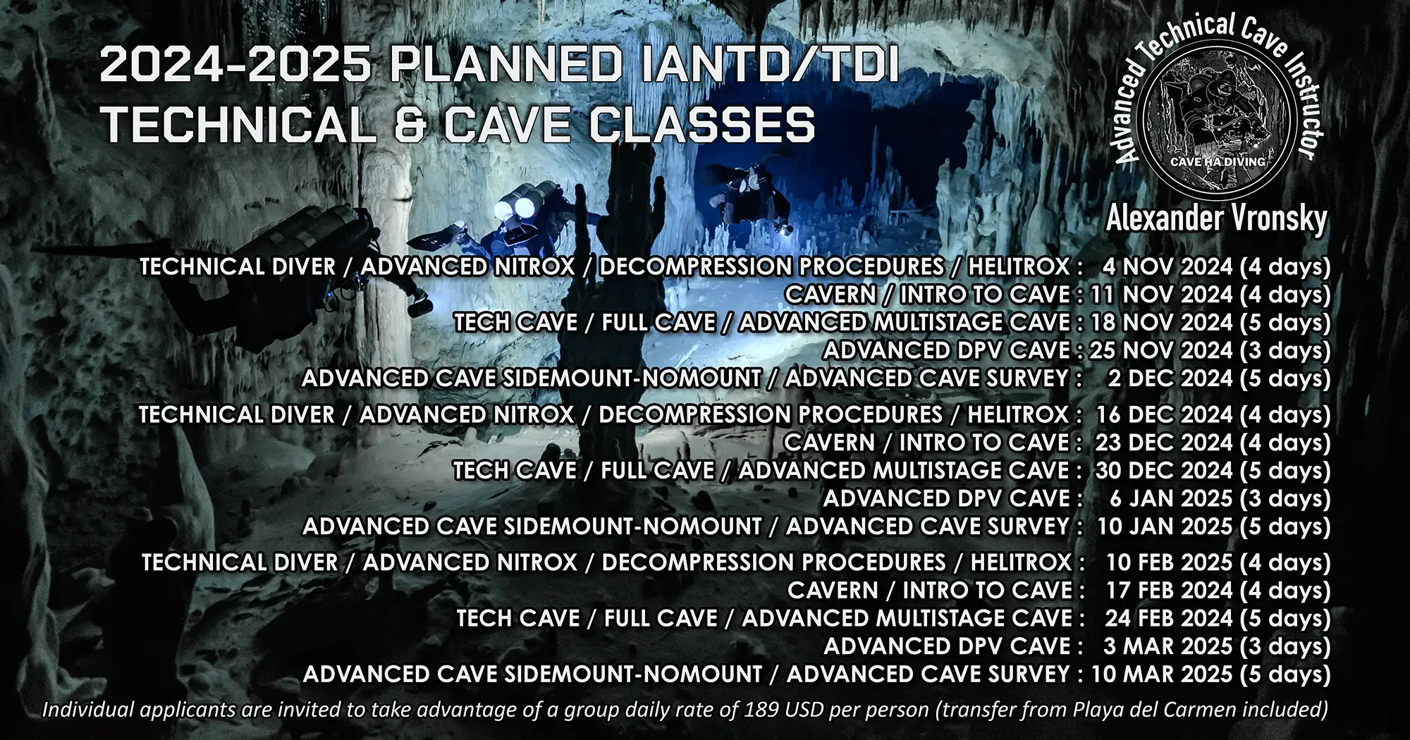 Planned Technical and Cave classes 2024-2025