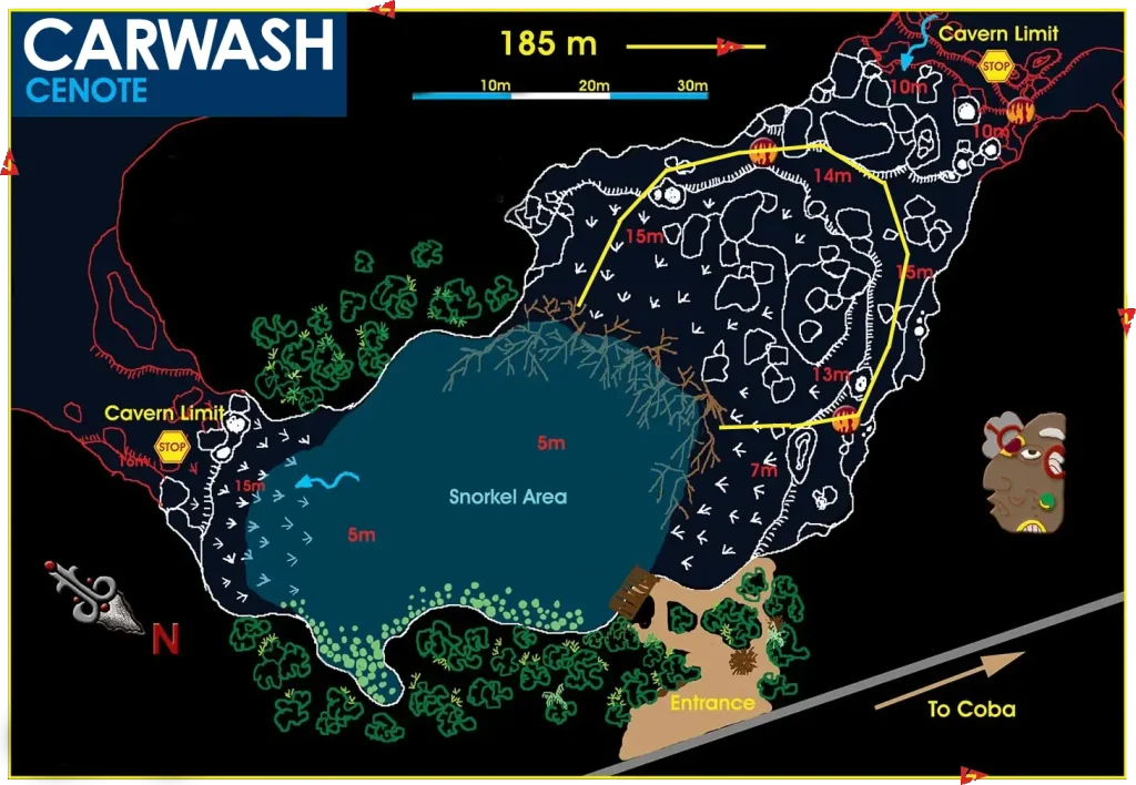 Canote Carwash cavern line map