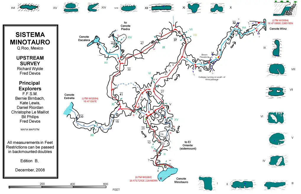 Minotauro upstream area cave lines map