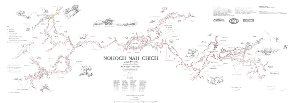 Nohoch Nah Chich Cenote cave lines map