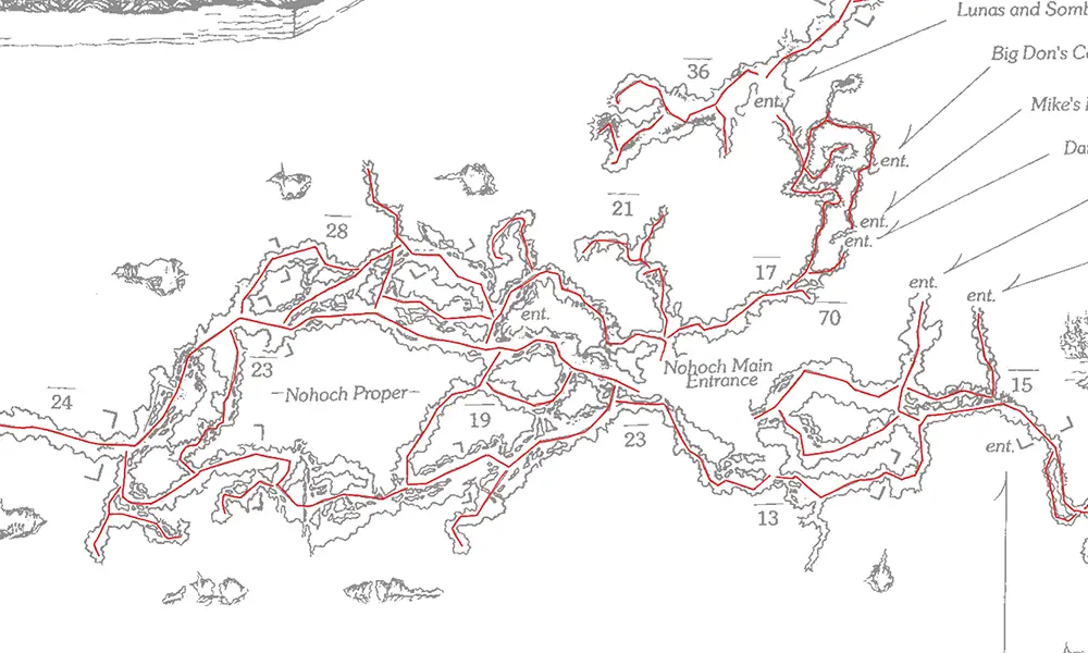 Nohoch Proper area cave lines map
